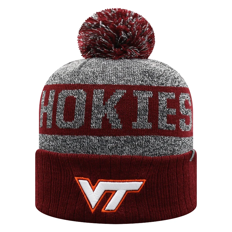 Men's Top of the World  Garnet Virginia Tech Hokies Below Zero Cuffed Knit Hat with Pom