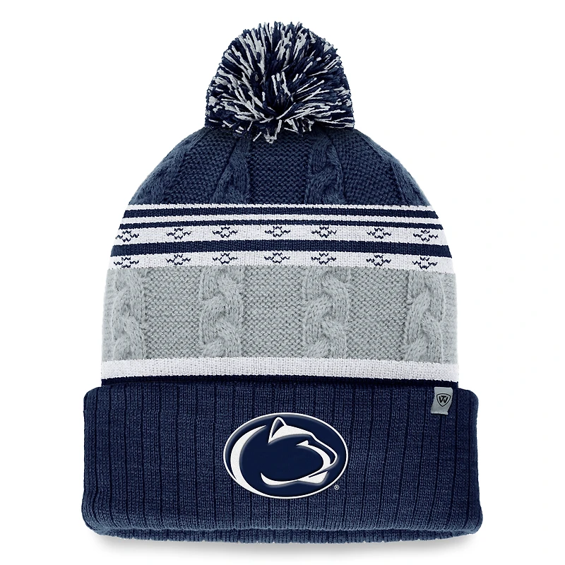 Men's Top of the World True Navy Penn State Nittany Lions Altitude Three-Tone Cuffed Knit Hat with Pom