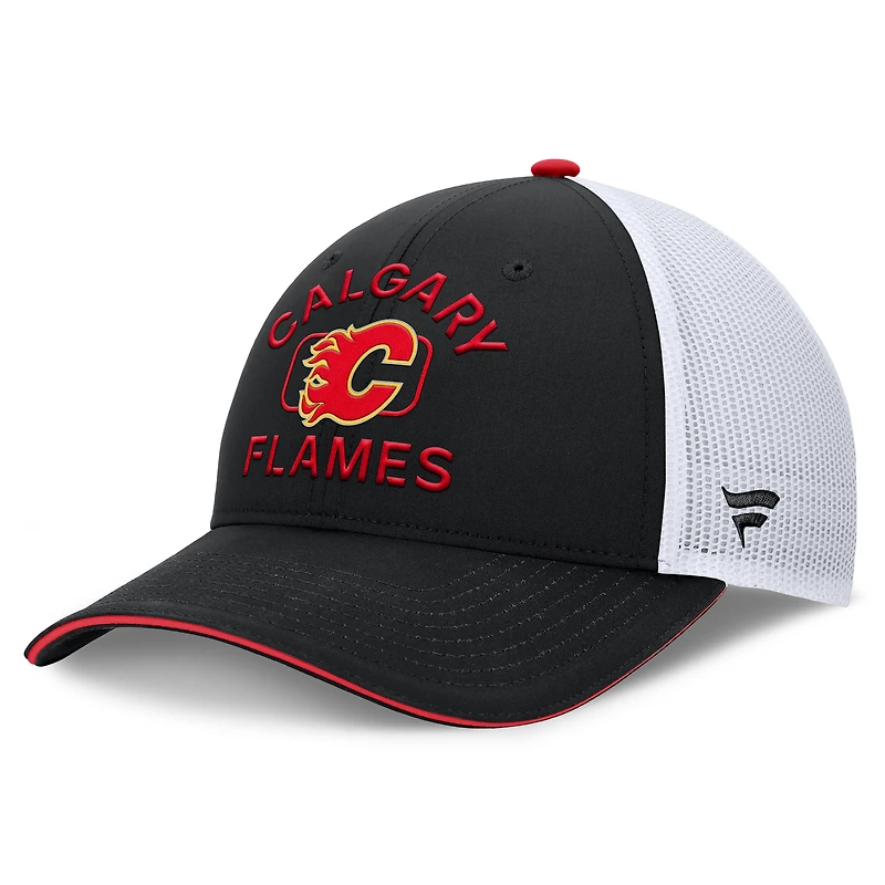Men's Fanatics Black/White Calgary Flames Authentic Pro Rink Adjustable Trucker Hat