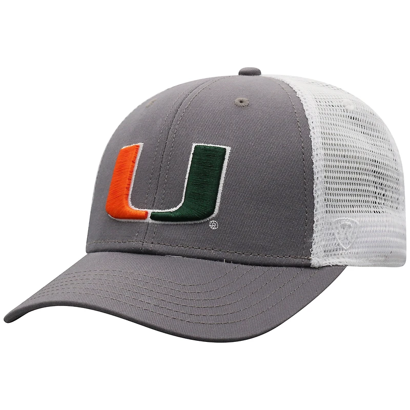 Men's Top of the World Gray/White Miami Hurricanes Victory Baseline Trucker Adjustable Hat