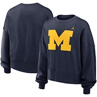 Women's Jordan Brand Navy Michigan Wolverines Essential Fleece Oversized Logo Pullover Sweatshirt