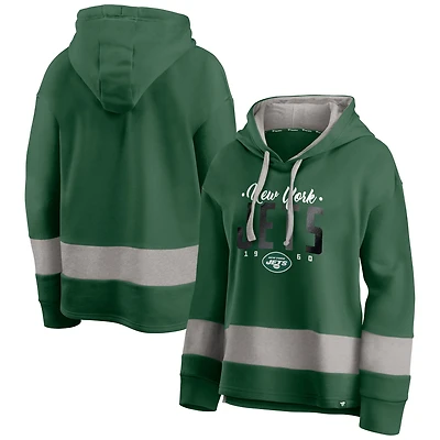 Women's Fanatics Green/Gray New York Jets Huddle Up Fundamental Fleece Color Block Pullover Hoodie