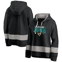 Women's Fanatics Black/Gray Jacksonville Jaguars Huddle Up Fundamental Fleece Color Block Pullover Hoodie
