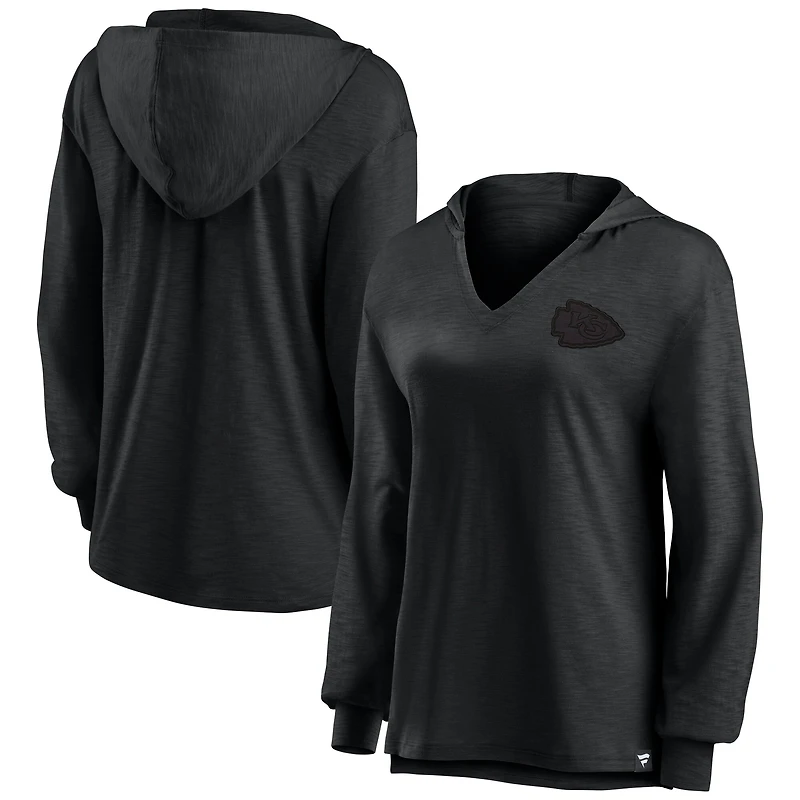 Women's Fanatics Kansas City Chiefs Blackout Slub Hoodie V-Neck Long Sleeve T-Shirt