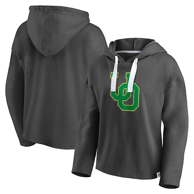 Women's Fanatics  Heather Charcoal Oregon Ducks Sport Resort Raw Edge High-Hip Pullover Hoodie