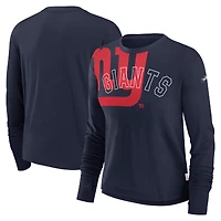 Women's Nike Navy New York Giants Layered Logo Cropped Long Sleeve Fashion T-Shirt