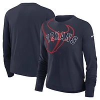 Women's Nike Navy Houston Texans Layered Logo Cropped Long Sleeve Fashion T-Shirt