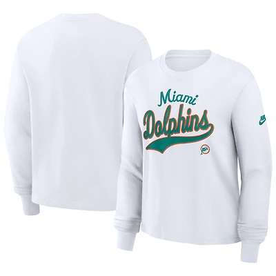 Women's Nike White Miami Dolphins Essential Long Sleeve Boxy T-Shirt