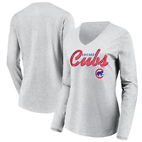 Women's Fanatics  Heather Gray Chicago Cubs Long Sleeve T-Shirt