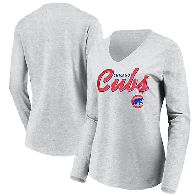 Women's Fanatics  Heather Gray Chicago Cubs Long Sleeve T-Shirt