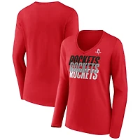 Women's Fanatics  Red Houston Rockets Iconic Tumble Long Sleeve V-Neck T-Shirt