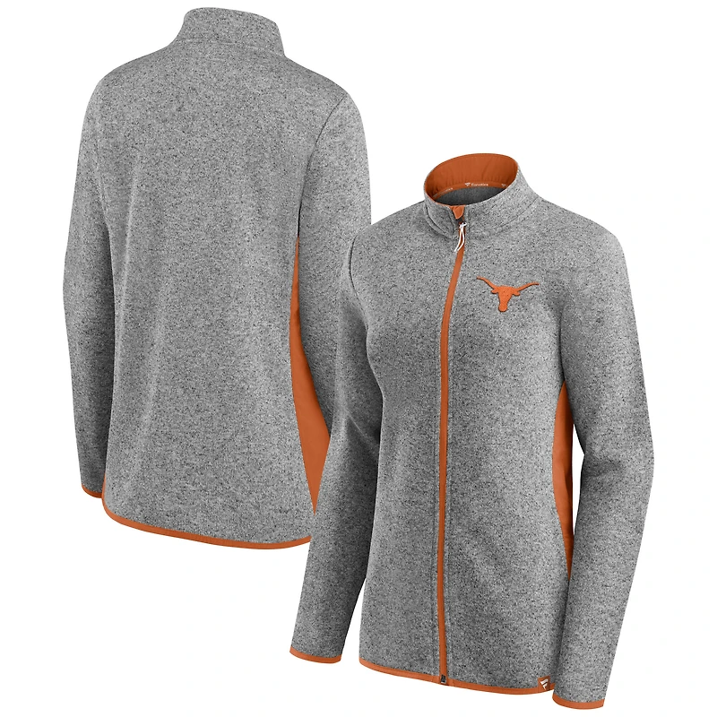 Women's Fanatics Heather Gray Texas Longhorns Block Party Fleece Full-Zip Sweater