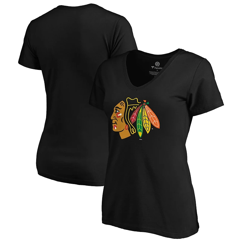 Women's Fanatics Black Chicago Blackhawks Core Primary V-Neck T-Shirt