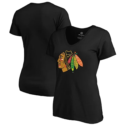 Women's Fanatics Black Chicago Blackhawks Core Primary V-Neck T-Shirt