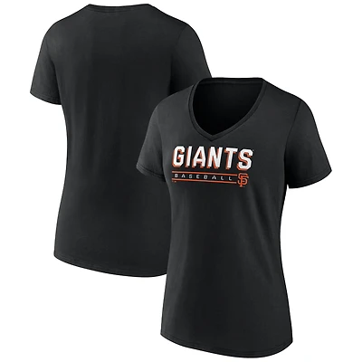 Women's Fanatics  Black San Francisco Giants Team Logo Baseball V-Neck T-Shirt