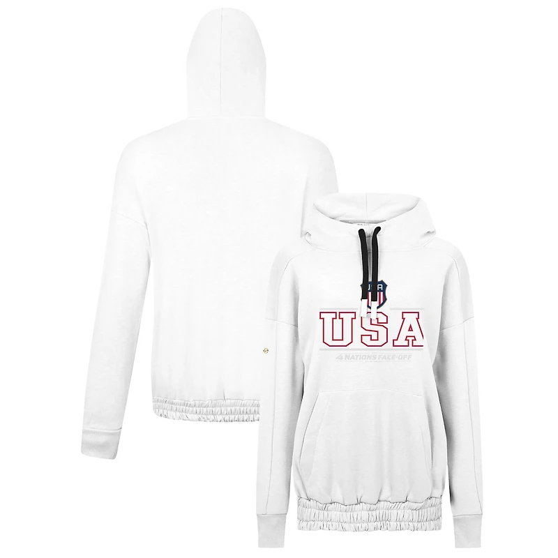 Women's Levelwear White USA 2025 4 Nations Face-Off Waterfall Pullover Hoodie