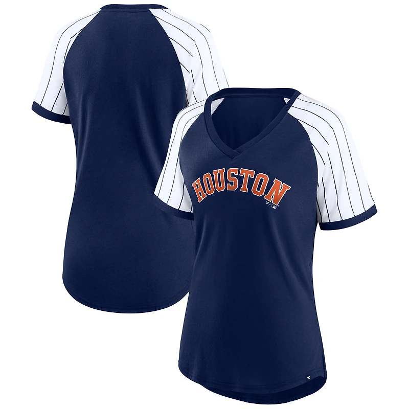Women's Fanatics Navy Houston Astros Fundamentals Pinstripe Raglan Sleeve V-Neck T-Shirt