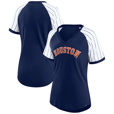 Women's Fanatics Navy Houston Astros Fundamentals Pinstripe Raglan Sleeve V-Neck T-Shirt