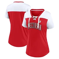 Women's Fanatics Red Wisconsin Badgers Fundamentals Campus Win Athena Lace-Up V-Neck T-Shirt