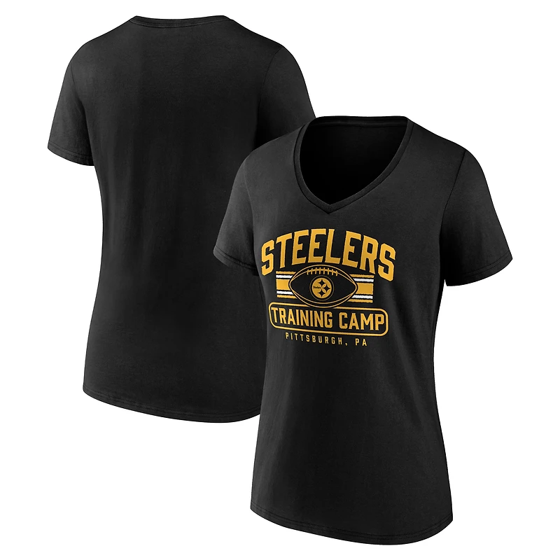 Women's Fanatics  Black Pittsburgh Steelers Training Camp Stripe V-Neck T-Shirt