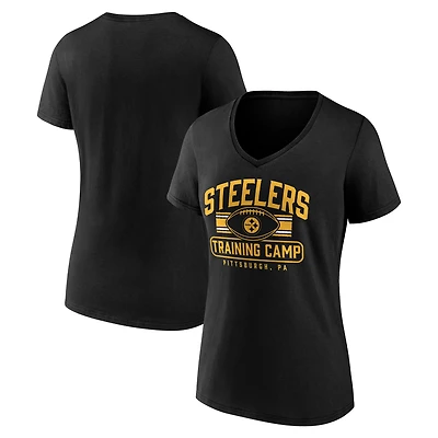 Women's Fanatics  Black Pittsburgh Steelers Training Camp Stripe V-Neck T-Shirt