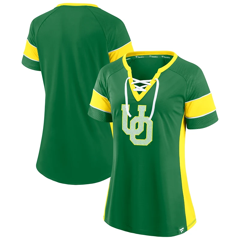 Women's Fanatics  Green Oregon Ducks Unmasked Hero Block Party Athena Lace-Up Top