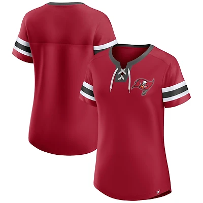 Women's Fanatics Red Tampa Bay Buccaneers Lace-Up Bling T-Shirt