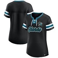 Women's Fanatics Black San Jose Sharks Iconic Athena Lace-Up T-Shirt