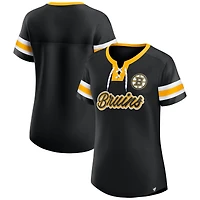 Women's Fanatics Black Boston Bruins Iconic Athena Lace-Up T-Shirt