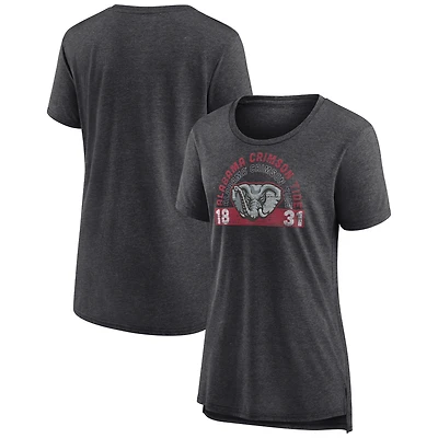 Women's Fanatics Heather Charcoal Alabama Crimson Tide Badge Fade Tri-Blend T-Shirt