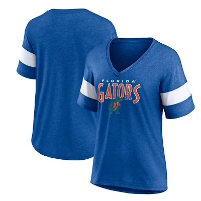Women's Fanatics Heather Royal Florida Gators Heritage Stripe Fashion Tri-Blend V-Neck T-Shirt
