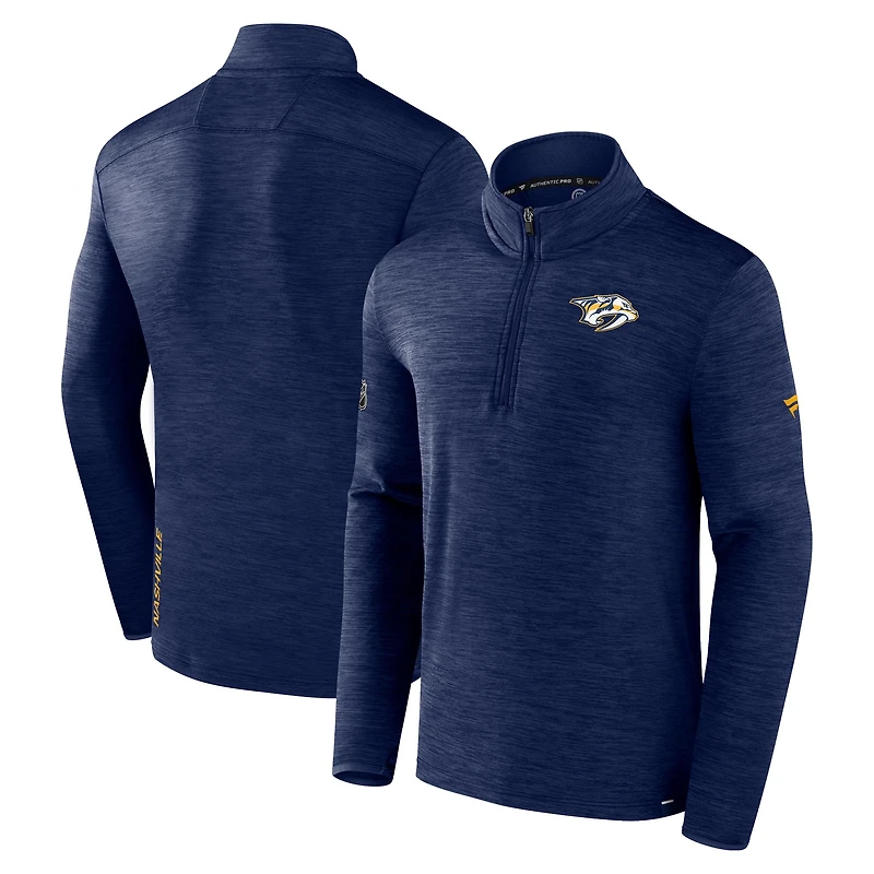 Men's Fanatics  Heather Navy Nashville Predators Authentic Pro Lightweight Quarter-Zip Pullover