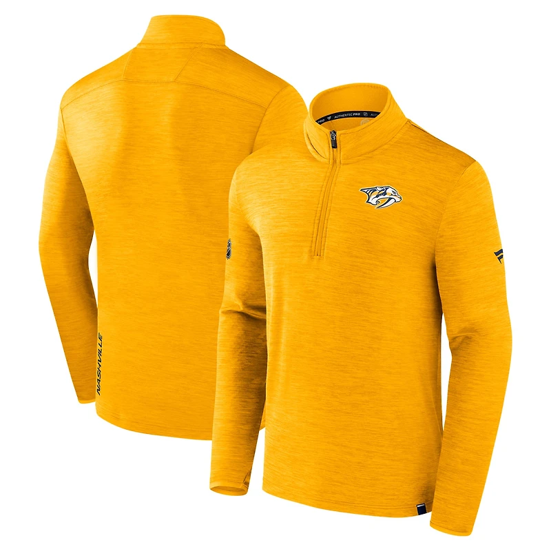 Men's Fanatics  Heather Gold Nashville Predators Authentic Pro Lightweight Quarter-Zip Pullover
