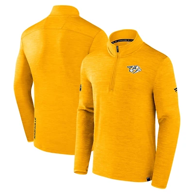 Men's Fanatics  Heather Gold Nashville Predators Authentic Pro Lightweight Quarter-Zip Pullover