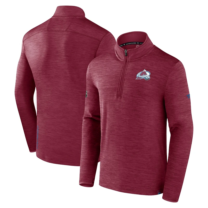 Men's Fanatics Heather Burgundy Colorado Avalanche Authentic Pro Lightweight Quarter-Zip Pullover