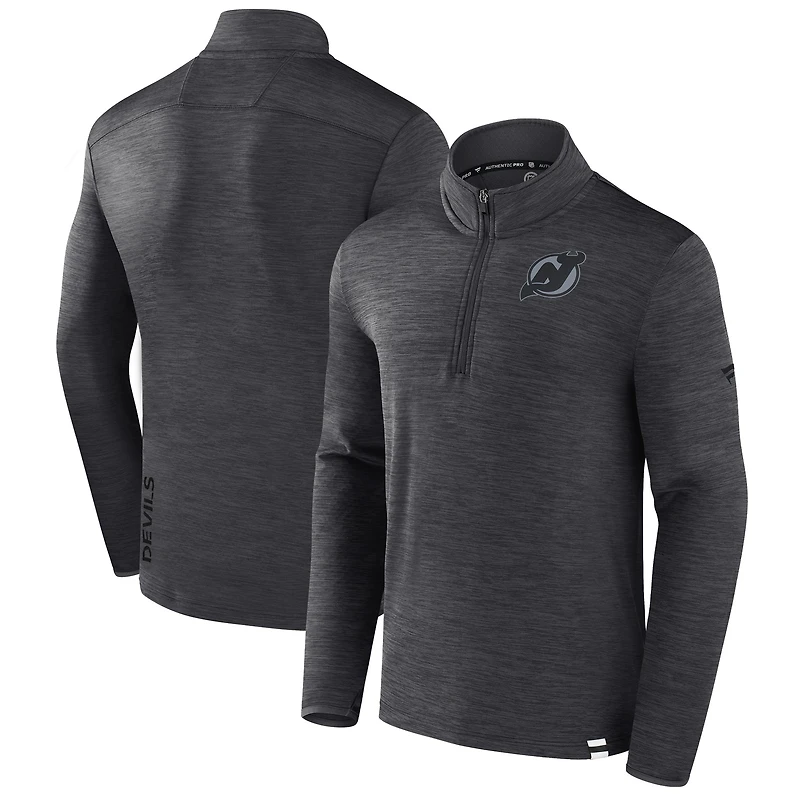 Men's Fanatics  Heather Charcoal New Jersey Devils Tonal Logo Quarter-Zip Pullover