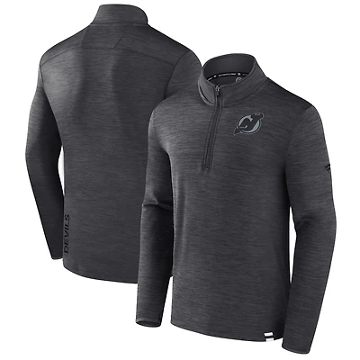 Men's Fanatics  Heather Charcoal New Jersey Devils Tonal Logo Quarter-Zip Pullover