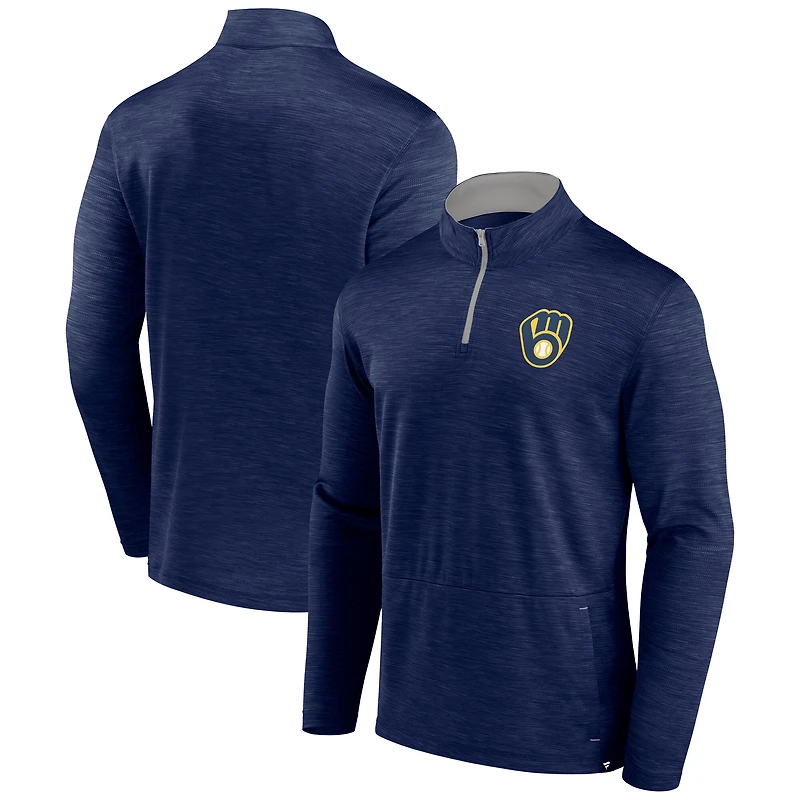 Men's Fanatics Heather Navy Milwaukee Brewers Fundamentals Quarter-Zip Pullover