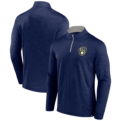Men's Fanatics Heather Navy Milwaukee Brewers Fundamentals Quarter-Zip Pullover