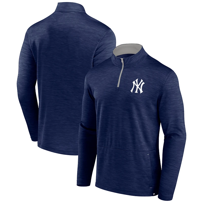 Men's Fanatics Heather Navy New York Yankees Fundamentals Quarter-Zip Pullover