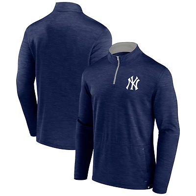 Men's Fanatics Heather Navy New York Yankees Fundamentals Quarter-Zip Pullover