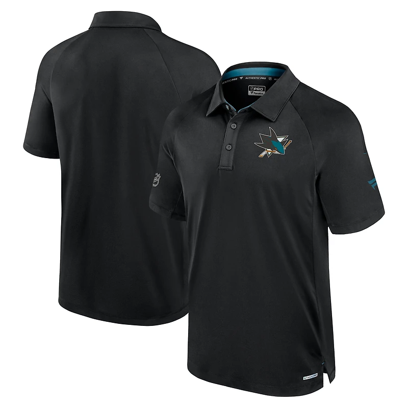 Men's Fanatics  Black San Jose Sharks Authentic Pro Rink Raglan Polo