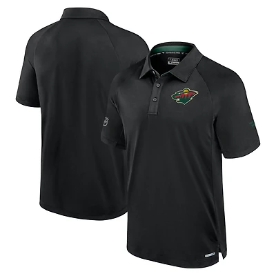Men's Fanatics  Black Minnesota Wild Authentic Pro Rink Raglan Polo