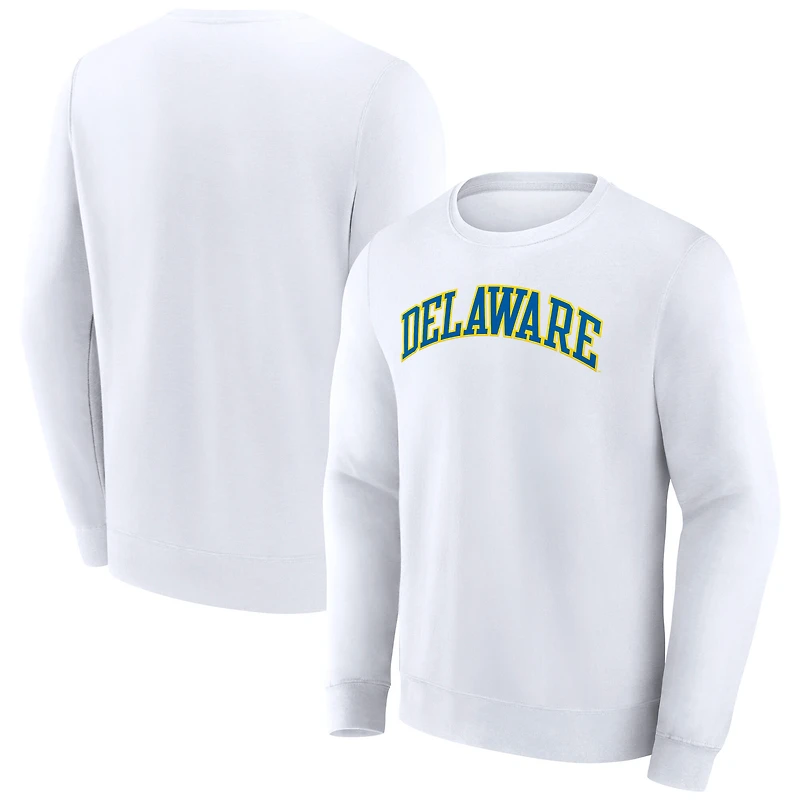 Men's Fanatics White Delaware Fightin' Blue Hens Short Name Pullover Sweatshirt