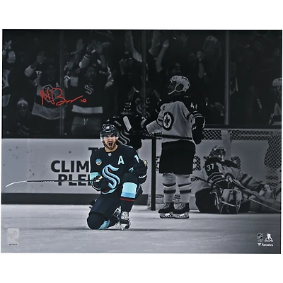 Matty Beniers Seattle Kraken Autographed 16" x 20" Navy Jersey Celebration Photograph