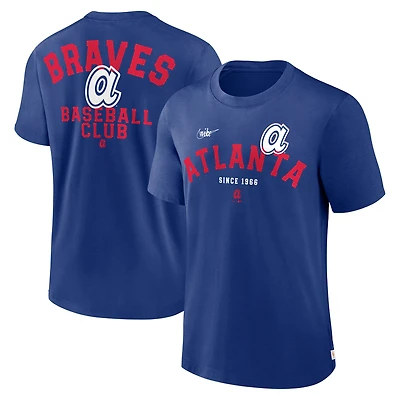 Men's Nike  Royal Atlanta Braves Cooperstown Collection Rewind Slogan T-Shirt