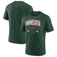 Men's Fanatics  Heather Green Minnesota Wild Cross Sticks Tri-Blend T-Shirt
