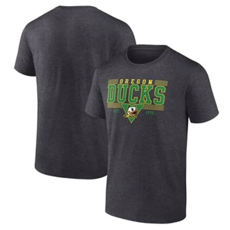 Men's Fanatics Heather Charcoal Oregon Ducks Triangle Multi-Stripe T-Shirt
