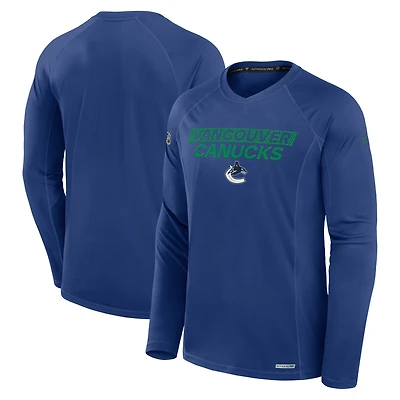 Men's Fanatics Blue Vancouver Canucks Authentic Pro Rink Tech Raglan Long Sleeve T-Shirt