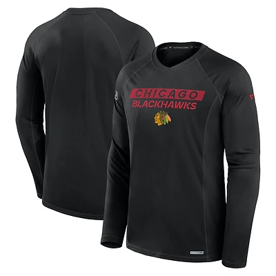 Men's Fanatics Black Chicago Blackhawks Authentic Pro Rink Tech Raglan Long Sleeve T-Shirt